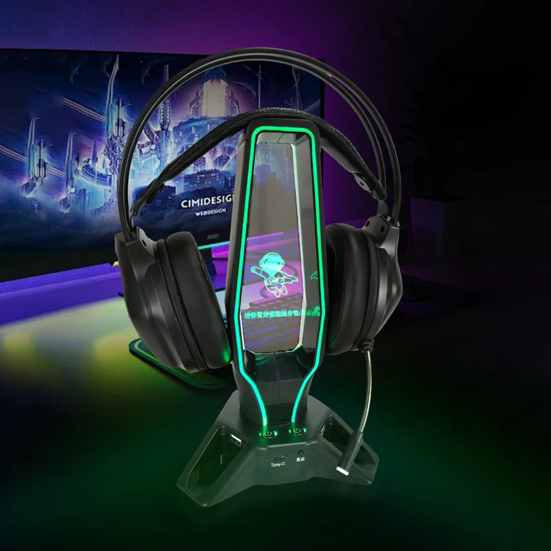 RGB Headset Stand with GIF Display - ستاند سماعة RGB مع عرض GIF